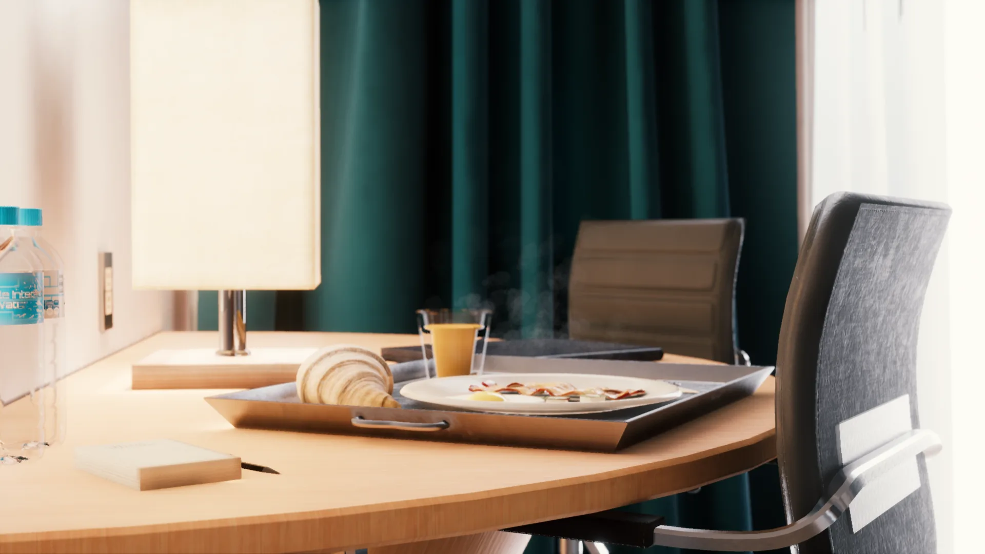 Virtual architectural interior with material and light detail