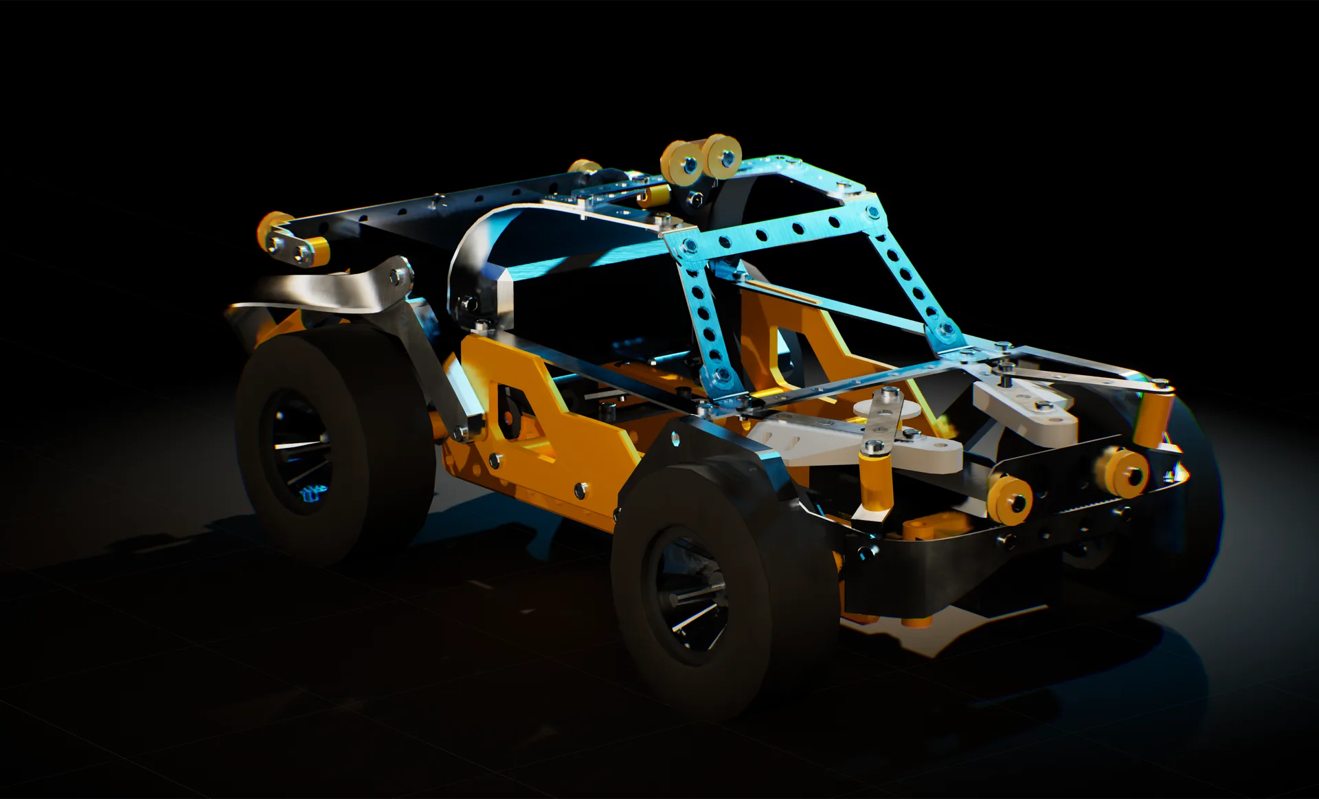 Partially assembled Meccano vehicle chassis