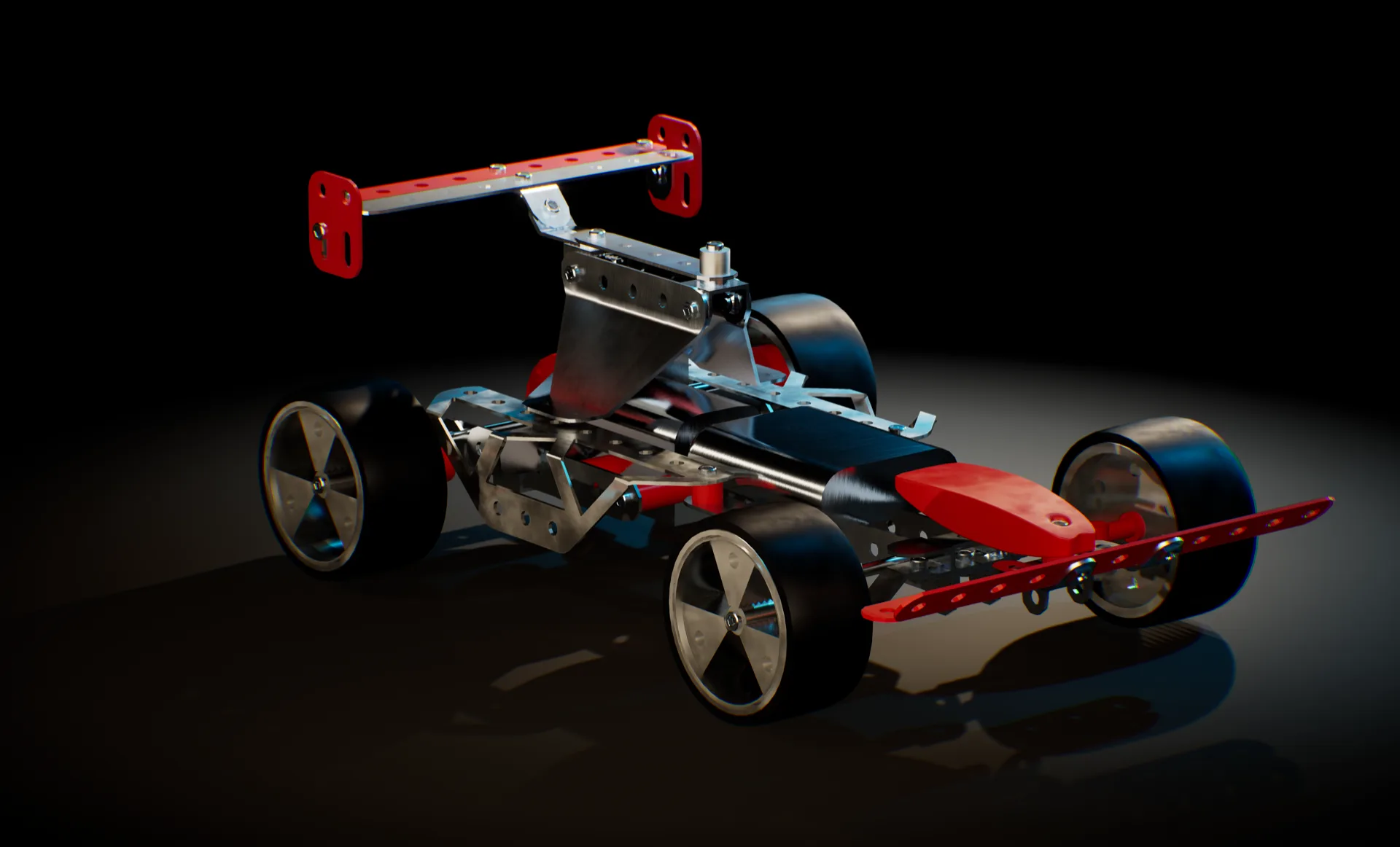 Virtual Meccano vehicle assembly scene
