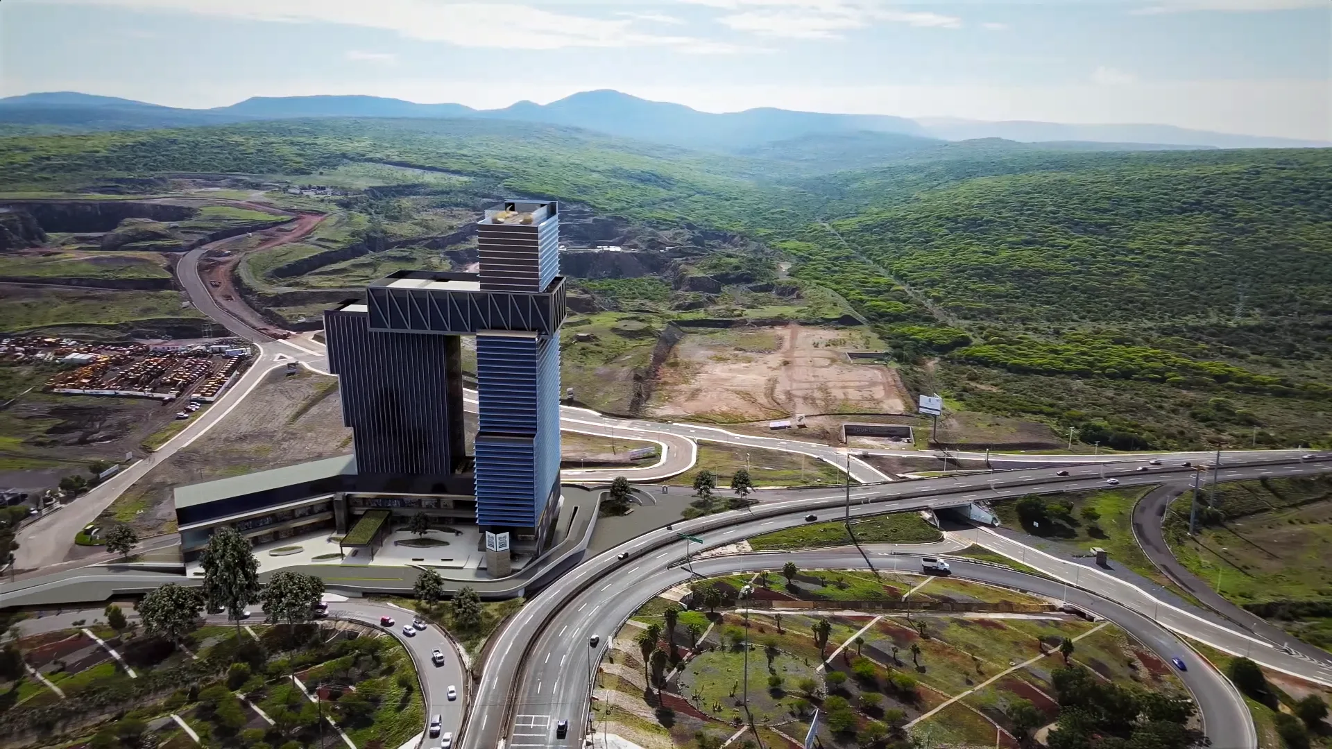 3D visualisation of a building set within its surrounding site and landscape